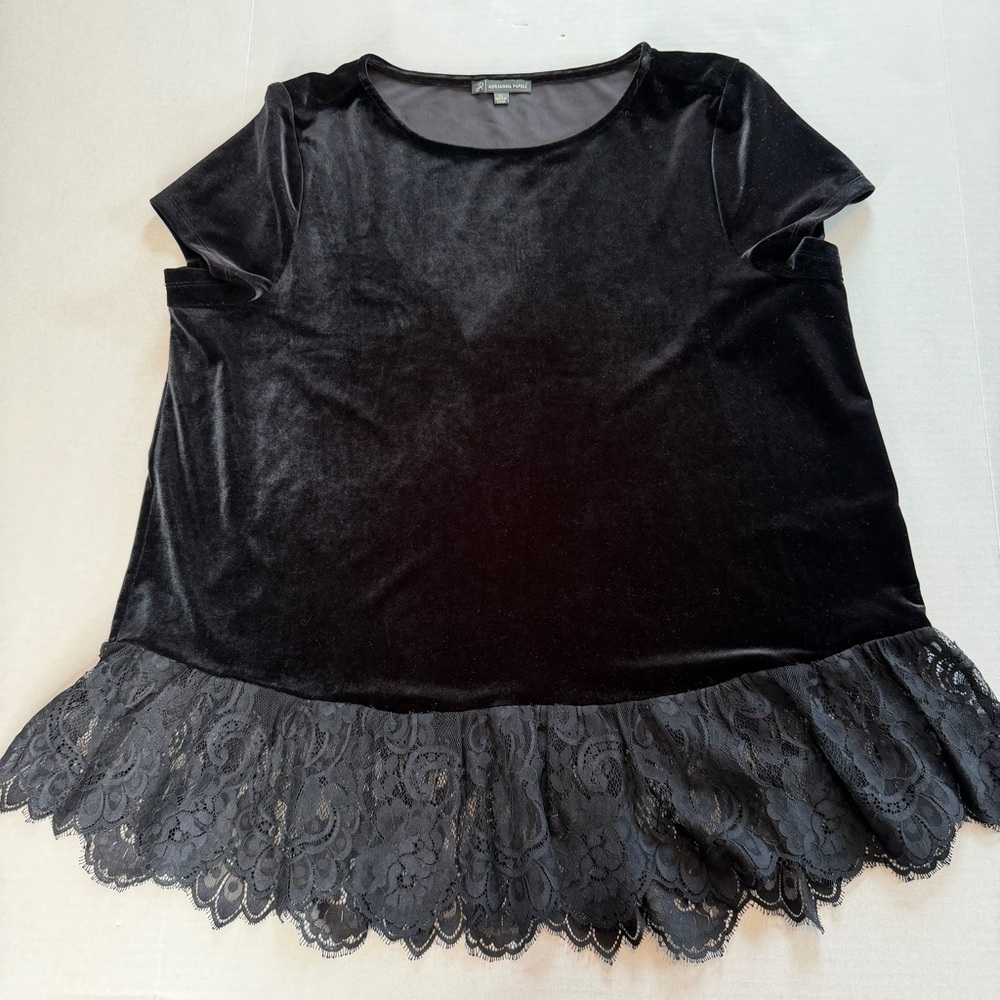 Adrianna Papell Velvet & Lace Trim Classy Tee - Picture 13 of 16